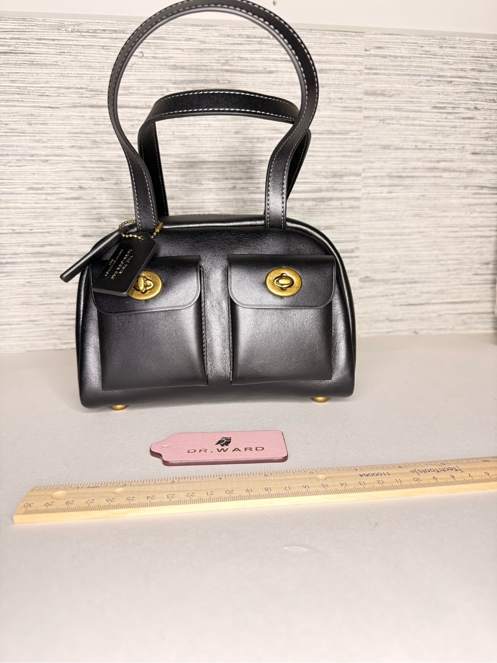NWOT Coach Black Leather Twin Turnlock Top-Handle Bag with Gold Hardware